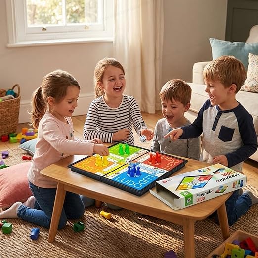 Image of Fun4You Magnetic Ludo Board Game, Portable Folding Strategy Game with Magnetic Pawns and Dice, Travel-Friendly Family Game Night Essential for Ages 3+