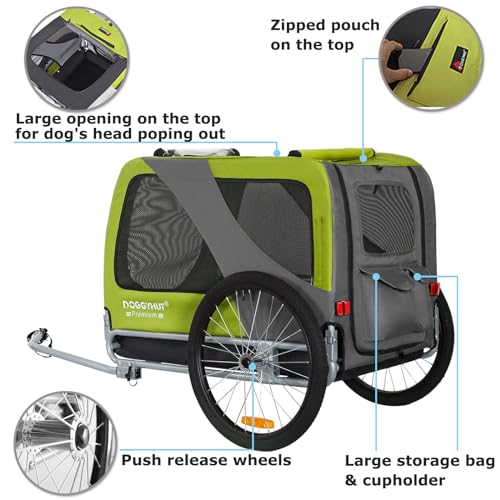 DOGGYHUT® Premium XL Hundefahrradanhänger bis 45 kg Fahrradanhänger für Hunde Hundeanhänger für Fahrrad große Hunde 80103 (GRÜN Lemon/SCHWARZ)