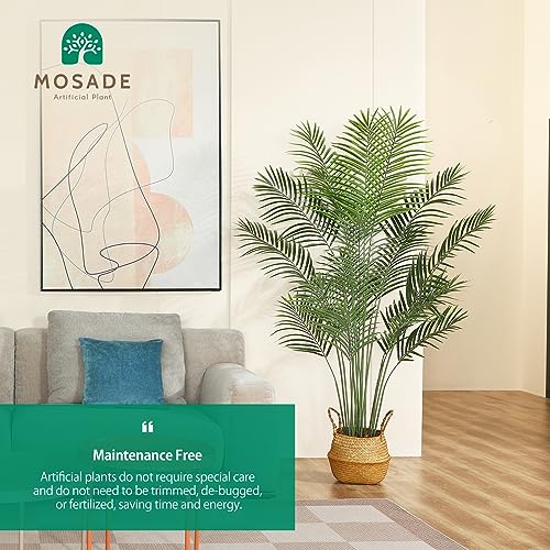 MOSADE Artificial Areca Palm Tree 6Feet Fake Tropical Palm Plant and Handmade Seagrass Basket, Perfect Tall Faux Dypsis Lutescens Plants for Entryway Modern Decor Home Office Porch Balcony Gift,2Pcs