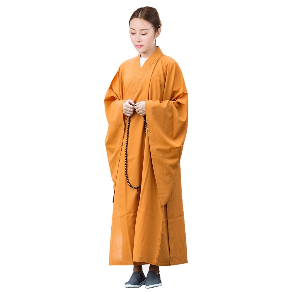 Unisex Meditation Monk Robe Loose Comfortable Traditional Buddhist Monk Clothing(Earth yellow,3XL)