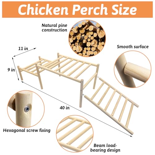 Image of Hamiledyi Sloped Chicken Perch for Coop - Climbable Roosting Perch with Playground Design, Encourages Natural Exercise & Healthy Climbing Activity for Hens (Easy Assembly)