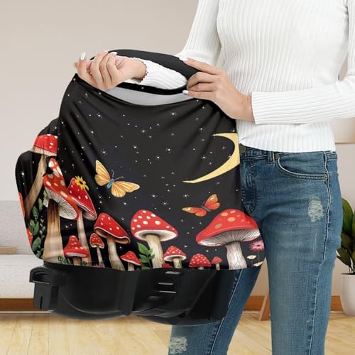 Image of Mushroom Moon Car Seat Covers Dust Cover Baby Wind-Protected Soft Infant Stroller Cover Breathable Breastfeeding Shawl Multi-Use Car Seat Canopy Cover