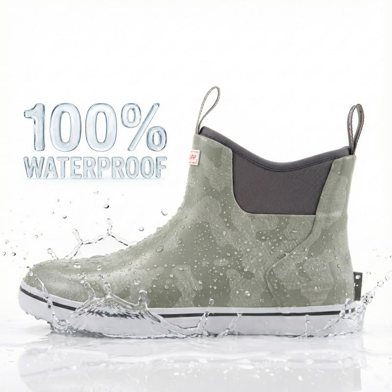 Image of SUREWAY Men's Ankle Fishing Deck Boots for Men-Waterproof,Professional Non-Slip Soles for Wet Slippery Surface,Neoprene Rubber Rain Boot /Shoes for Hunting Boating Gardening