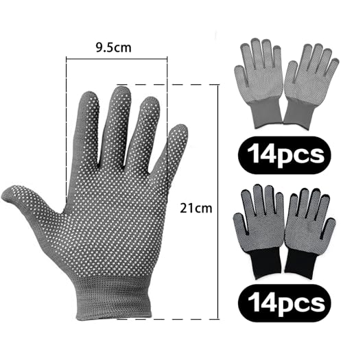 HexinYigjly Safety Work Gloves for Men and Women 14 works, Dot Grip, Nylon, Non-Slip, Gardening, Heavy Duty, Black/Grey - Image 2