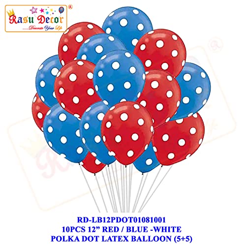 Image of RasuDecor 10 Pieces 12 inch Polka Dot Latex Balloon Red and Blue with White Dot Colorful Balloons (5+5), 12 Inch Latex Polka Dots Balloons for Kids Women Men Birthday Easter Engagement Wedding, Halloween Party Supplies Decor #RasuImpex (10Pcs 12 inchPolkaDotRedBlue)