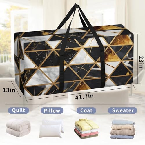 Black Gold Marble Extra Large Moving Bags Heavy Duty Storage Bags Graffiti Marble Cloth Wrap Around Handles Double Zipper Reusable Convenient Foldable Storage Tote for Travel Camping Space Save2