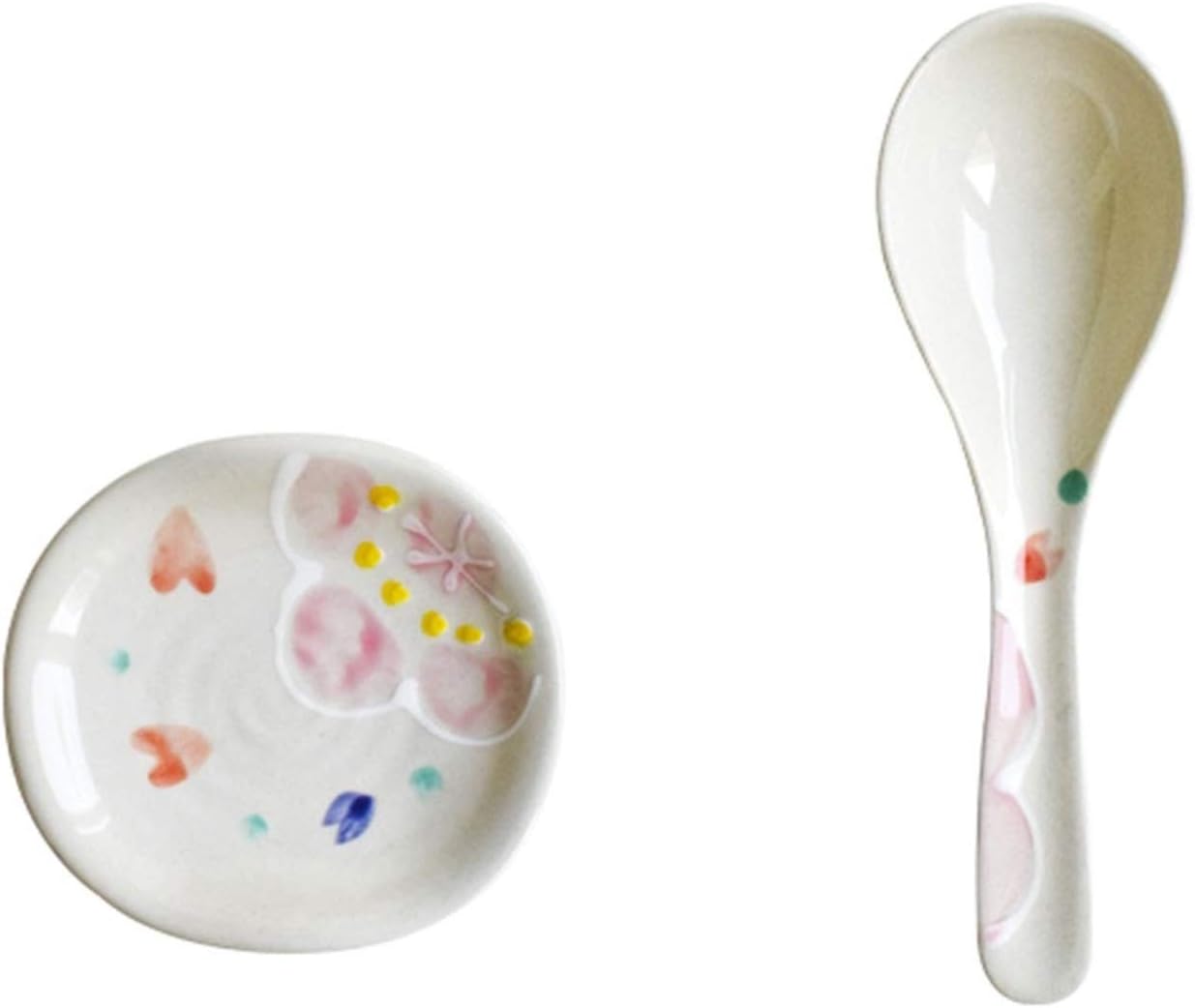 Scoop Cute Household Ceramic Long Handle Small Soup Spoon Retro Creative Porcelain Soup Spoon with Spoon Holder Soup Spoon (Color : C)