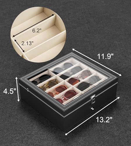 Image of NEWLOOP 20 Slots Sunglass Organizer for Women Men Sunglasses Storage Box for Multiple Pairs of Eyeglass Holder Display Case