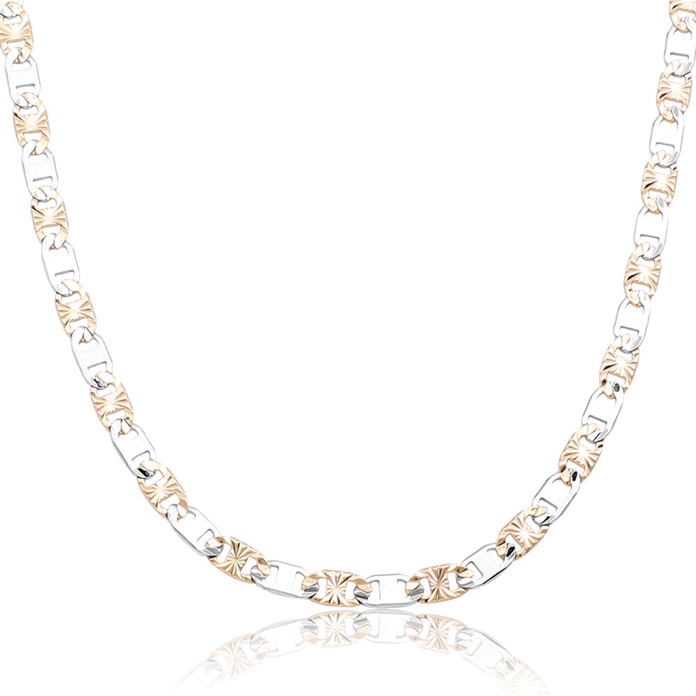 Mens Stainless Steel Gold Silver 2 Tone 4mm Diamond Cut Anchor Mariner Long Necklace Chain Link (36 Inches)