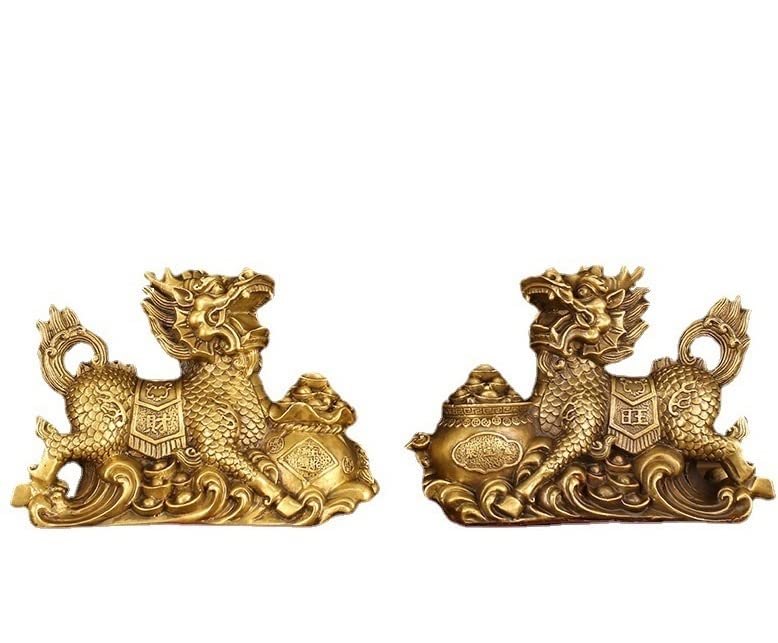 Amazon.co.jp: 麒麟 置物 銅製麒麟一対 風水 聚寶盆麒麟 風水グッズ