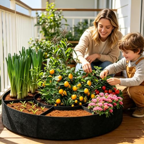 Contenedor de plantas dividido con 7 compartimentos de tela transpirable 4