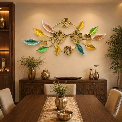 Image of SHREE 'O' GREEN TECH - Big Decorative Floral Metal Wall Hanging Multicolor Flower Leaf Artwork Handcrafted Home Decor for Living Room Bedroom Dining Room (50 x 22 Inch)