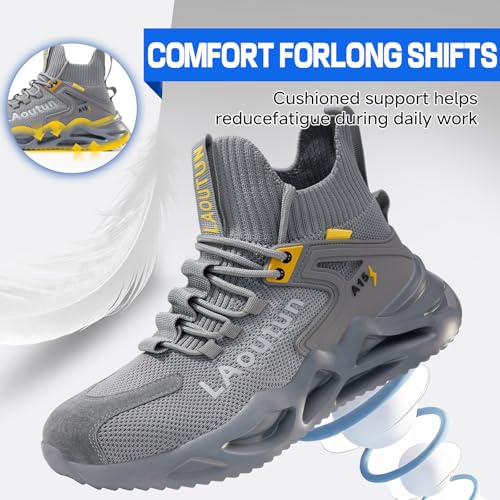 Image of LAoutun Steel Toe Shoes for Men, Lightweight Comfortable Safety Shoes with Puncture Resistant, Indestructible Work Shoes for Construction and Warehouse