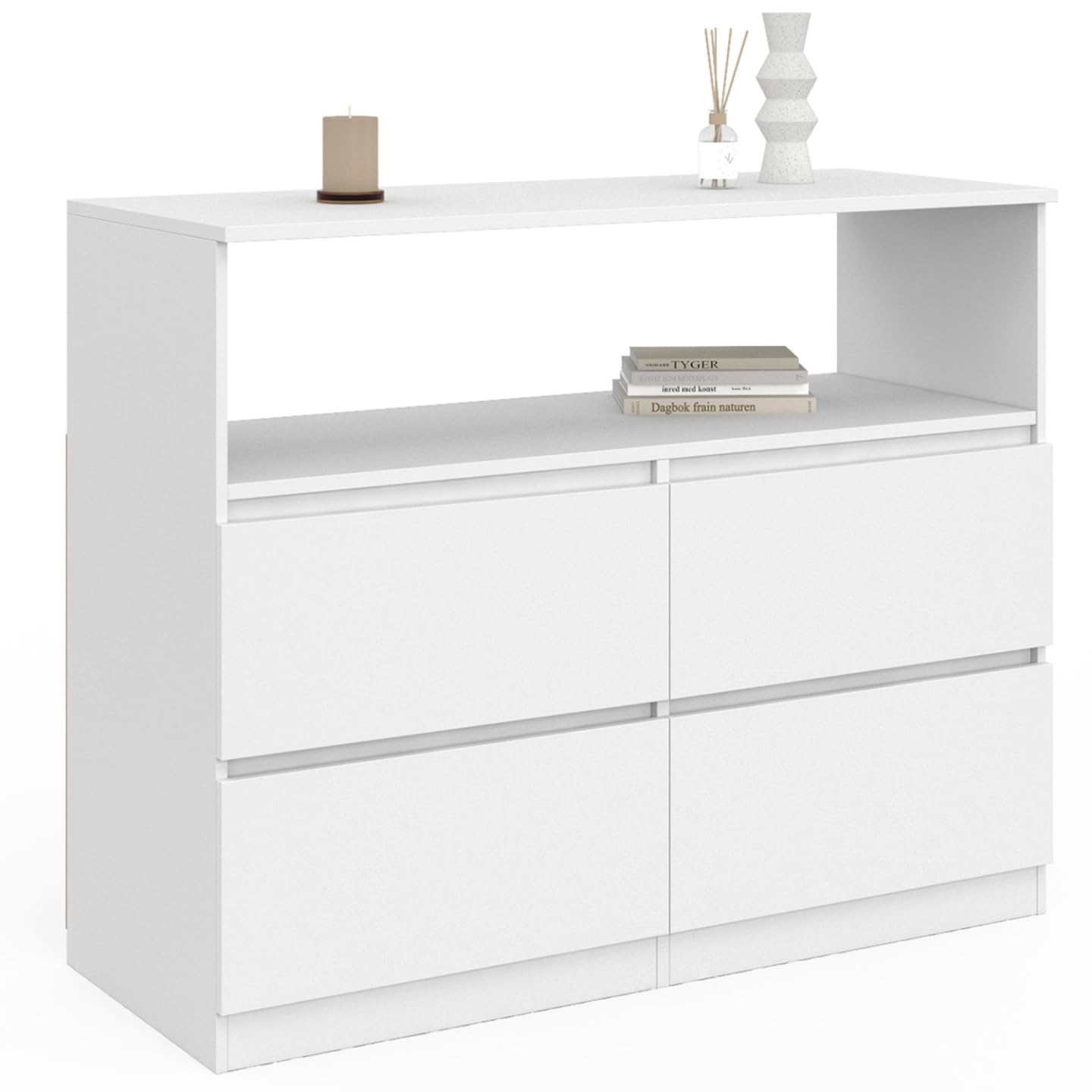 IDMarket - Commode 4 tiroirs TOMI 100 cm avec Niche Bois Blanc