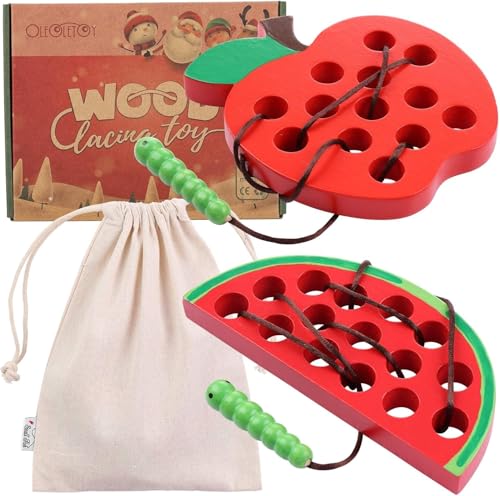 Image of Tirafal Wooden Lacing Toy for Toddlers: 2 Pack Threading Travel Toys - Early Travel Games for Educational Learning Montessori Activity - Restaurant Airplane Toys Gift for 3 4 5 Years Old Kids Boys