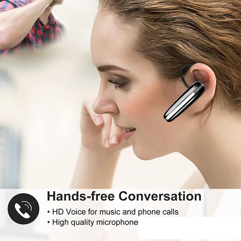 Image of Bluetooth Headset V5.3 Single-Ear Earpiece with Wireless Microphone 48H Battery, Bluetooth Earpiece - Handsfree for Driving /Truck Drivers, Compatible with iPhone, Android, Samsung