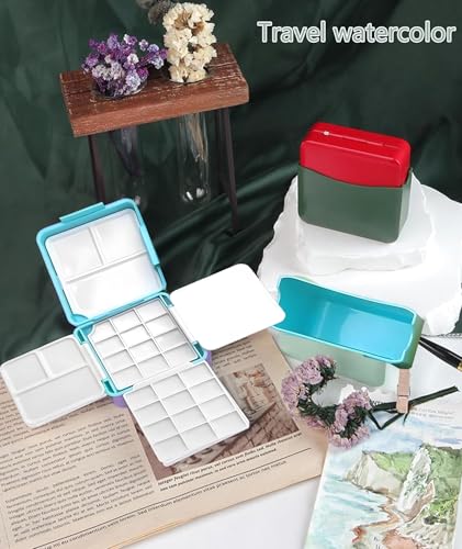 Image of 1 Piece Mini Painting Palette,Foldable, Easy to Carry,Compact Watercolor Palette for Artists, Portable Painting Supplies with Mixing Wells