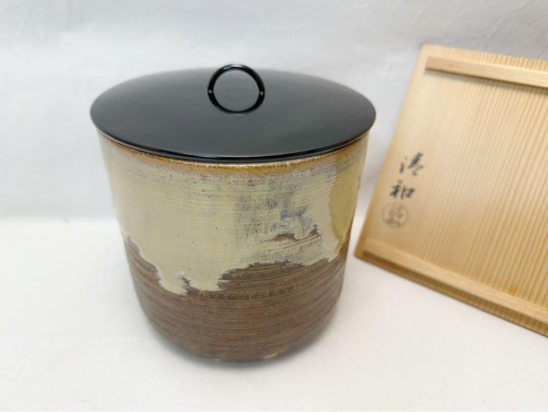 Ｔ２０２　水指　『灰釉　ツタノミ文』『和太守卑良(守弘)』　共箱　茶道具 T202 水指 『灰釉 ツタノミ文』『和太守卑良(守弘)』 共箱