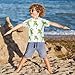 ODAWA Boys Rash Guard, Green Frogs Jumping Poses Boys Short Sleeve Rash Guard Swim Top 3-12 Years