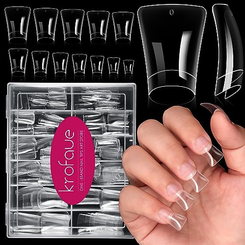krofaue Duck Nail Tips - 240pcs Clear Soft Gel Curved Nail Tips 12 Sizes Crystal Duck Feet Style Half Cover False Nails Extra Wide French Nails with Box for DIY Salon
