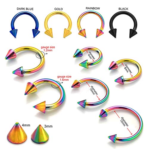 Anodized 316L Surgical Steel 16 Gauge Circular Barbell with Cone - Septum Ring - Tragus Piercing - Stainless Steel Horseshoe Body Piercing Jewelry3