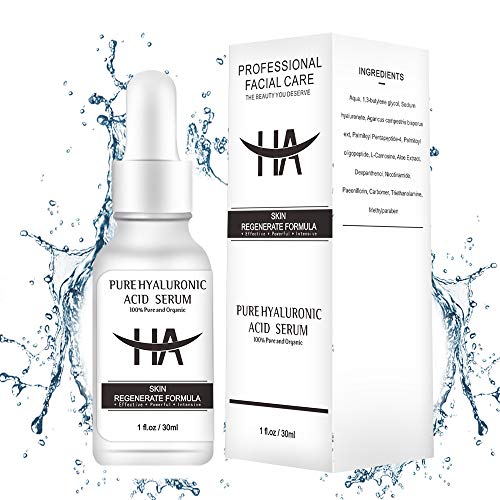 Hyaluronic Acid Serum for Skin- 100% Organic HA- Anti Aging Serum for Face and Neck-Hydrating Facial Serum for Fine Lines, Wrinkle, Dry Skin, Leave Skin Full, Plump, Soft, Smooth (1FL Oz)