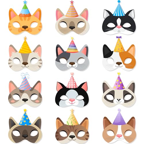 Fruitful Jewelry Cat Birthday Masks, 24 Pcs Kitten Party Mask Kitten Party Favor Masks for Cat Birthday Decorations Photo Booth Props