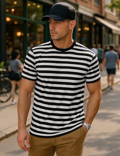 Zengjo Mens Striped Shirt Short Sleeve T-Shirts3