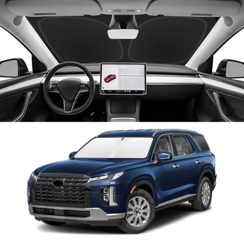 Image of Custom Fit Windshield Sun Shade for Hyundai Palisade 2020-2025 | Blocks UV Rays and Sun Heat, Helps Reduce Interior Temperature, Protects Dashboard from Fading, Folds Easily for Storage