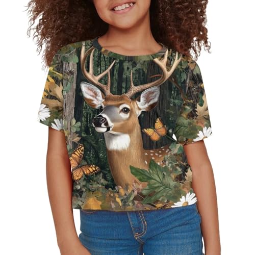 Image of Girls Summer Crop Top Outfits Short Sleeve T Shirts Kids Cute Clothes Tees Blouse