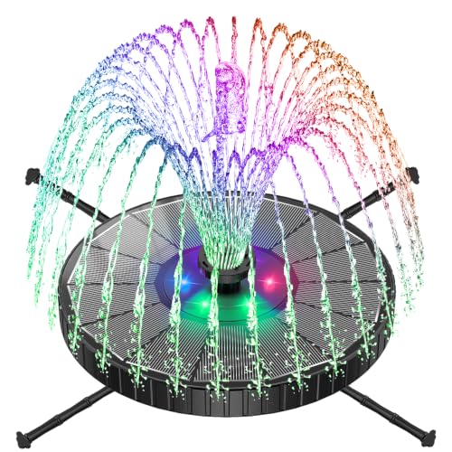 SZMP 3.5W Glass Solar Fountain with Swivel-Out Fixed Rods, Solar Bird Bath Fountains with LED Lights and 2000mAh Battery, 7 Nozzles, Outdoor Solar Water Fountain Pump for Garden, Pool, Pond (Black)
