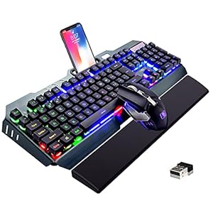 Wireless Keyboard and Mouse Combo,Rainbow Backlit Gaming Keyboard with Memory Foam Keyboard Wrist Rest,Rechargeable 3800…