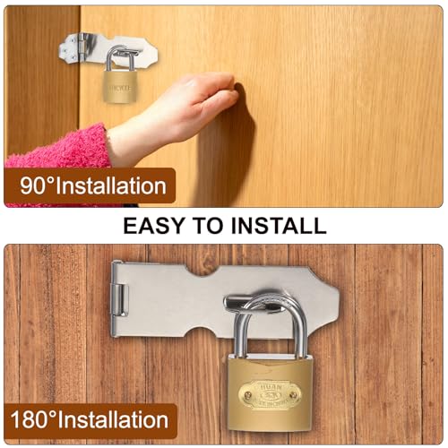 Image of PATIKIL Door Lock Hasp Latch 3.9 Inch,2 Set Stainless Steel Safety Hasp Lock Clasp Hinge Packlock(38mm) with Screws /Key for Door Gate Cabinet Closets, Silver