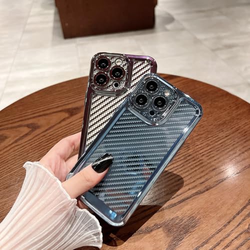Coque iPhone 14 silicone transparent antichoc texture carbone et or