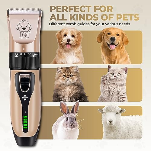 Image of Pet Dog Grooming Clippers - Rechargeable Low Noise Cordless Pet Clippers - Professional Dog Pet Hair Trimmer Grooming Kit for Dogs, Cats and other Pets