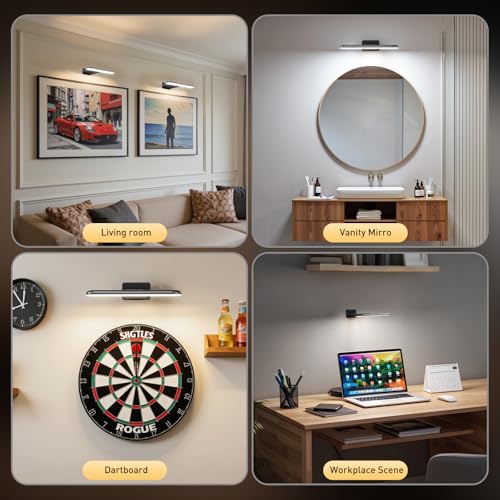 NARUNDREN 2 Pack Picture Lights for Wall, Rechargeable LED Picture Light Battery Operated with Remote, Dimmable Poster Light for Paintings, Portraits, Art Frames, Display Lighting for Wall Decor,Black