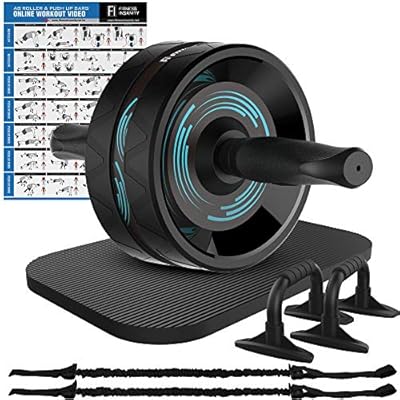 Ab Roller Wheel, 6-in-1 Ab Roller Kit with Knee Mat, Push-Up Bars, Resistance Bands, Workout Poster, Workout Guide, Perfect Home Gym Equipment for Men Women Abdominal Exercise