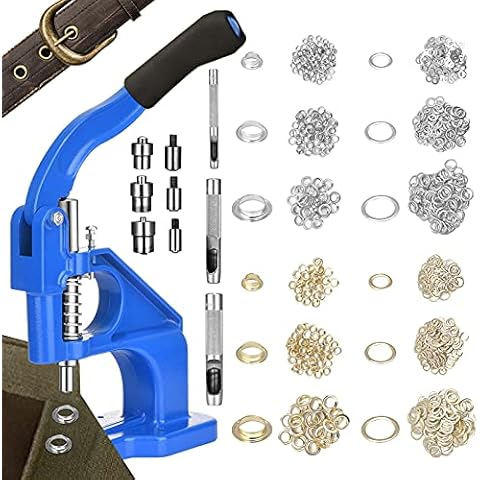 TTLIFE Hand Press Eyelet Tool Kit, Grommet Machine with 3 Dies and 3000Pcs Golden & Sliver Grommets for Banner, Sign, Awning, Poster, Curtain Cover
