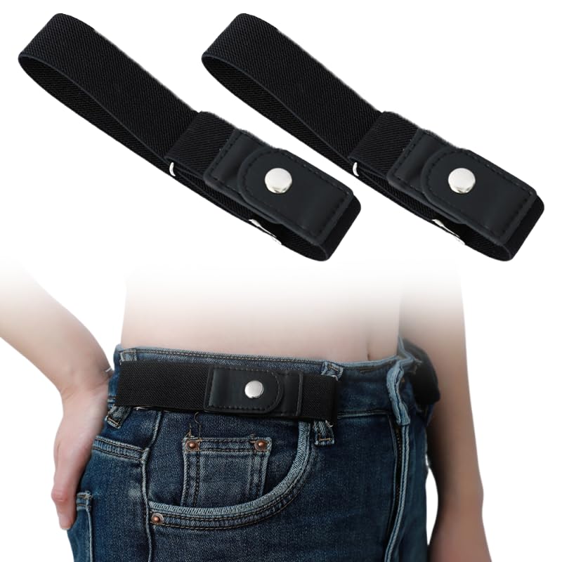 2 Pack No Buckle Elastic Belt - Comfortable Invisible Belt for Men and Women - Stretchy Belt for Jeans Pants
