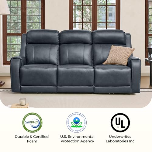 Image of CHITA Genuine Leather Power Recliner Sofa, 3 Seater Reclining Sofa, Navy