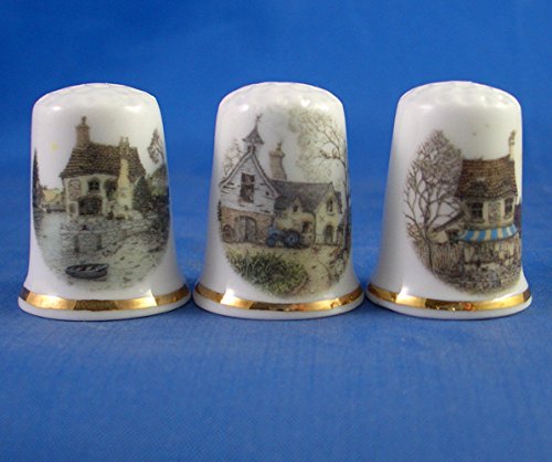 Porcelana China colección de dedales de tres casitas de los países