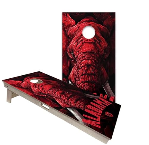 Skip's Garage Alabama Themed City All-Weather 2x4 Cornhole Boards | WSOC Corn Hole Set | Include CASE + Hole Lights