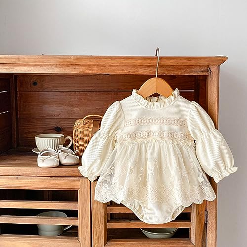 HOOLCHEAN Baby Infant Girls Waffle Ruffle Rompers Long Sleeve Lace Dress2