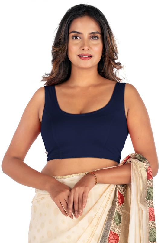 Image of Abhi Cotton Readymade Saree Blouse for Women- Sleeveless, U-Neck, Regular-fit, Stretchable, Pull-on Style