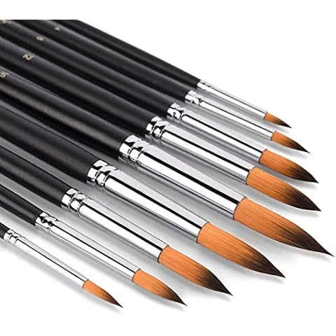 Fuumuui Artist Paint Brush-9Pcs Sable Weasel Hair Round Tip Tipped Paint Brushes Set Birch Long Handle for Watercolor, Acrylic and Liner Painting Cover
