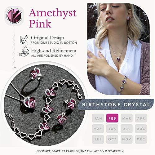 Leafael BAS0099DARKPINK Infinity Love Heart Link Bracelets, February Birthstone Crystal Bracelet For Women, Silver Tone Jewelry Gifts For Her, Amethyst Dark Pink thumb #3