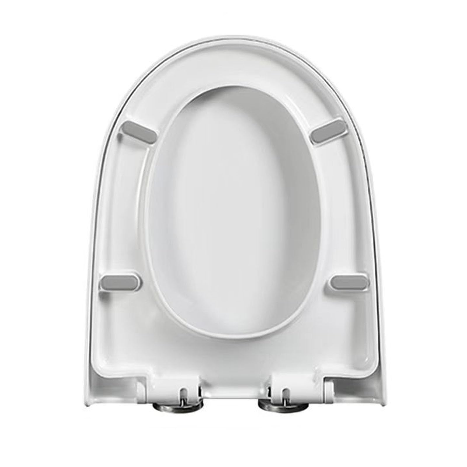 Asiento de inodoro en forma de D, cierre suave, bisagras de fijación superior, fácil de instalar, liberación rápida, tapa de polipropileno grueso, 46 x 36 cm, blanco, fácil de limpiar para baños e