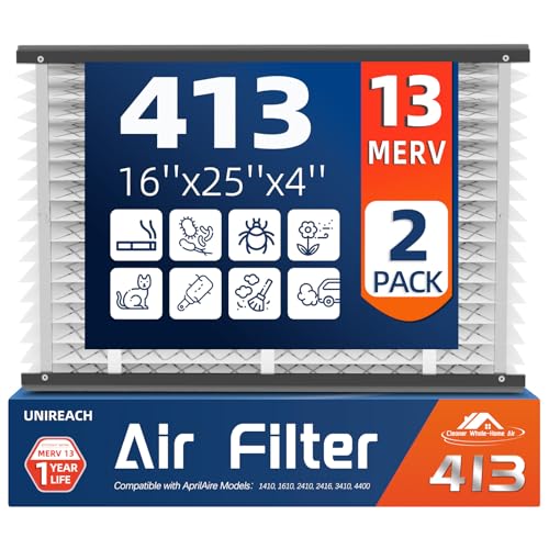 2 Pack 413 Replacement Air Filter MERV 13 Actual Size: 16x28x4 Nominal Size: 16x25x4 HVAC Furnace Filter Compatible with AprilAire Models 4400 3413 2416 2413 1610 1413
