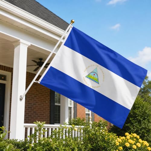 Image of AhfuLife Nicaragua Flag 3x5 Ft, Large Nicaraguan Flags for Outside - Double Side with Brass Eyelets for Olympic Party Decorations, Soccer Party Decoration Bar Garden Street Decoration Indoor Outdoor