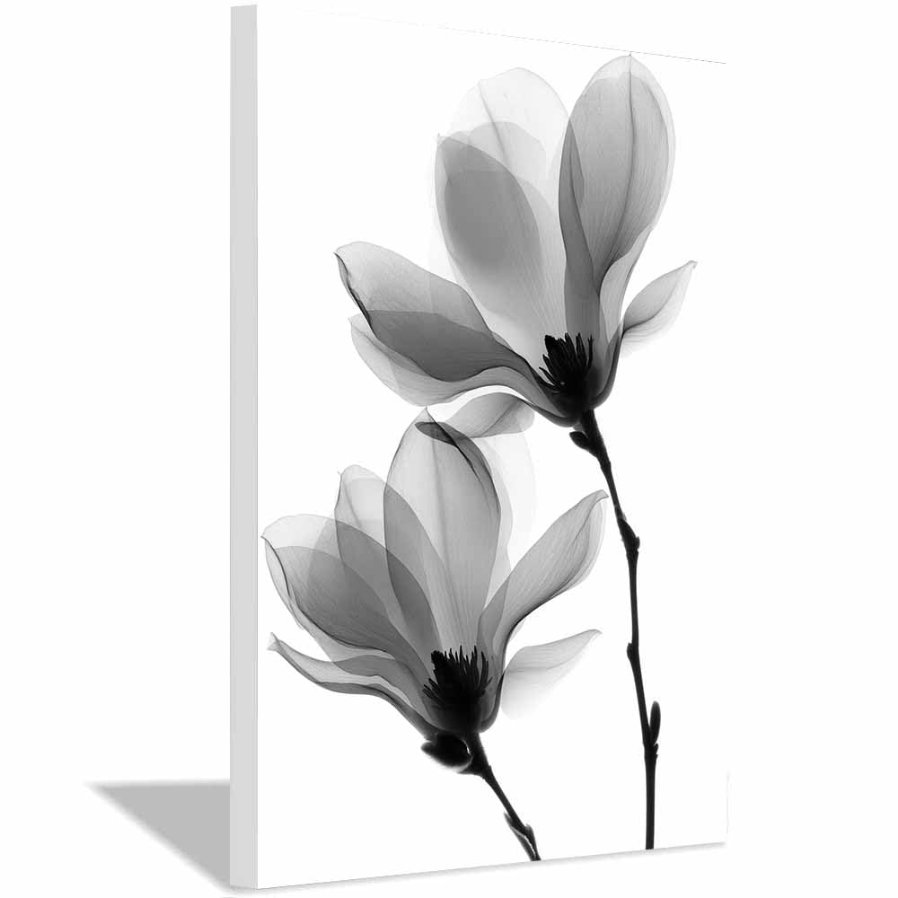 CUDAOO florales Impresiones en lienzo con motivos Magnolia tinta Para sala de estar, sala de yoga, baño, dormitorio, oficina（blanco y negro-40x60cm Enmarcado